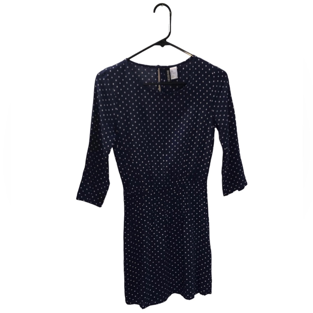 H&M Navy and White Polkadot Dress with 3/4 Sleeves